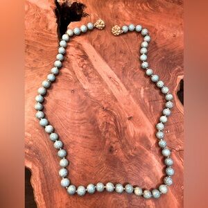 Vintage Marbled Turquoise 13” Necklace 14k Gold Closure